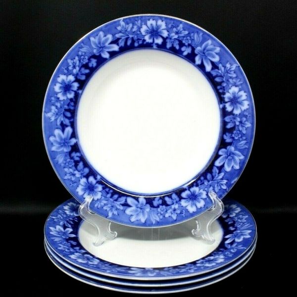 4 JOHNSON BROTHERS 10 INCH RIMMED BOWL TURIN FLOW BLUE ANTIQUE VINTAGE ...